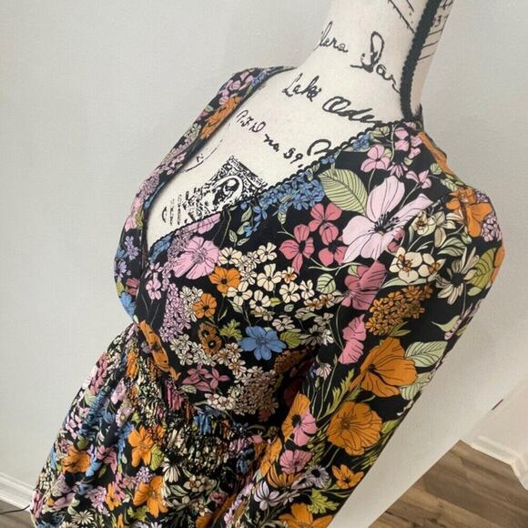Anthropologie WAYF Dress BLack floral Smocked Fall Sz S Aesthetic Cottage Core - Picture 14 of 16